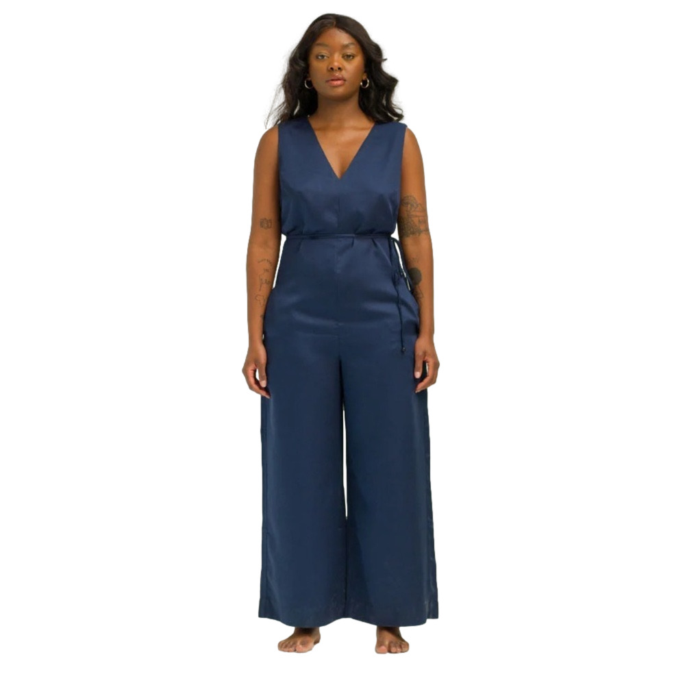 ETTITUDE Women’s size Sateen Jumpsuit in Ocean Navy Blue NIB